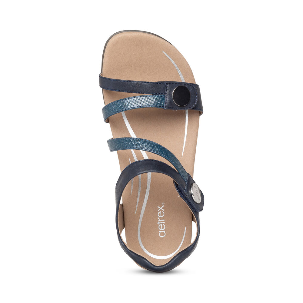 Aetrex Women's Jess Adjustable Quarter Strap Sandals - Navy | USA 0MVLTGY